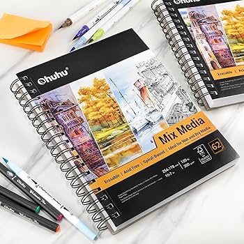 Amazon | Ohuhu スケッチブック 水彩画用紙 200gsm 254mm×193mm 62枚