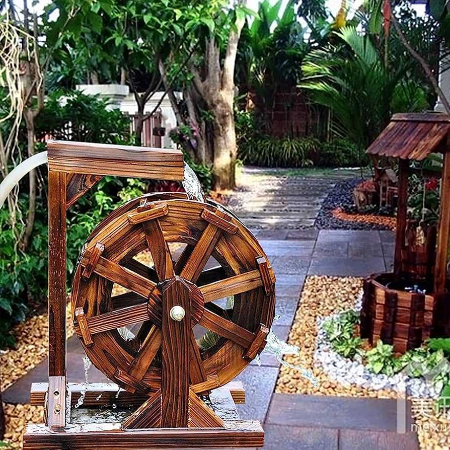Amazon.co.jp: 風水ホイール水車風車水装飾品ポンプ付き木製水車噴水