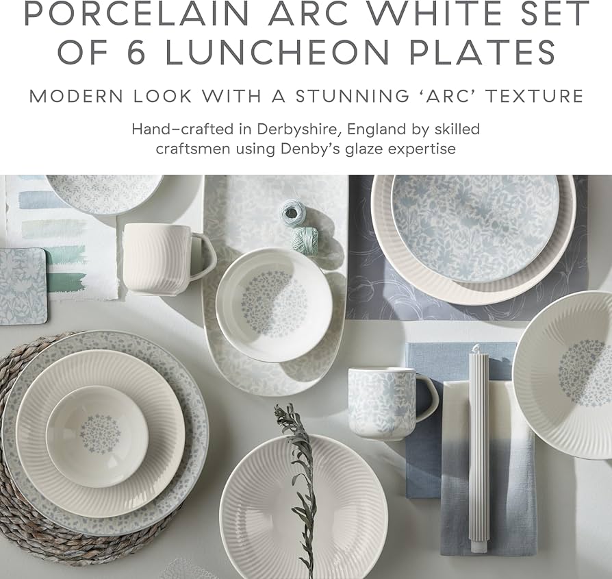 Amazon.com | Denby - Arc White Porcelain Medium Plates Set of 6-9