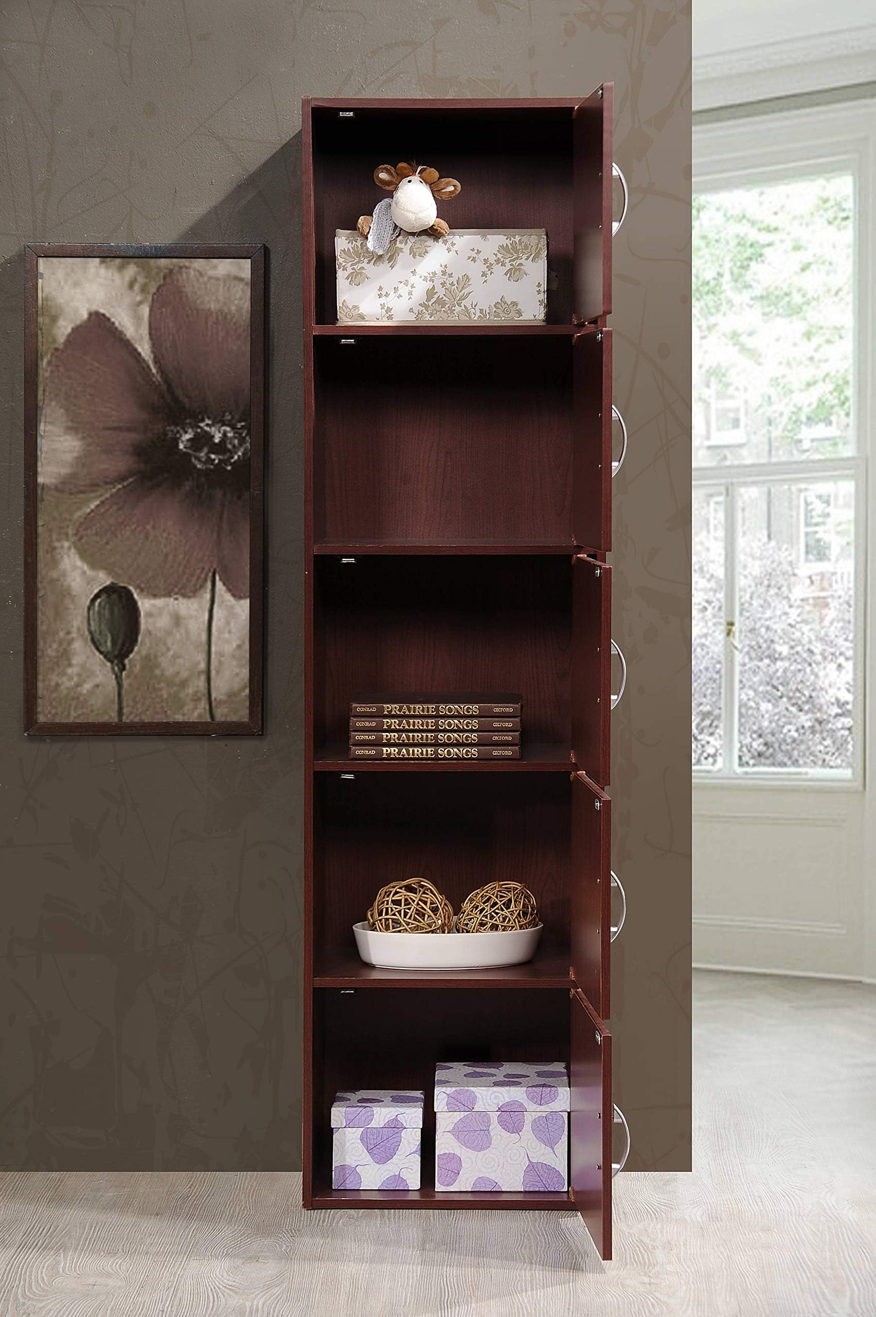 Amazon.co.jp: Hodedah 本棚 マホガニー 5段 5枚扉 【日本正規輸入品