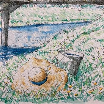 Amazon.co.jp: 内田新哉 青いしぶき 水彩原画 直筆サイン 裏書き有り