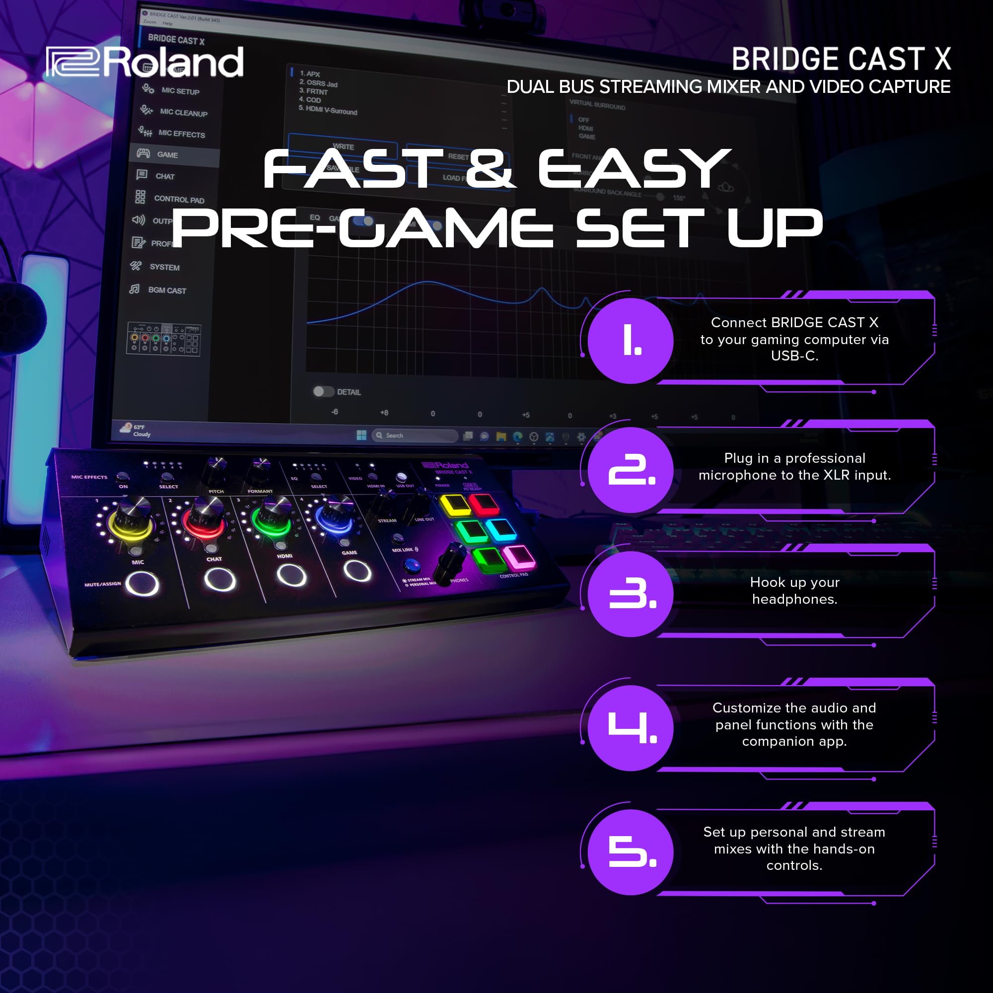 Amazon.com: Roland BRIDGE CAST X Dual Bus Gaming Mixer & Video
