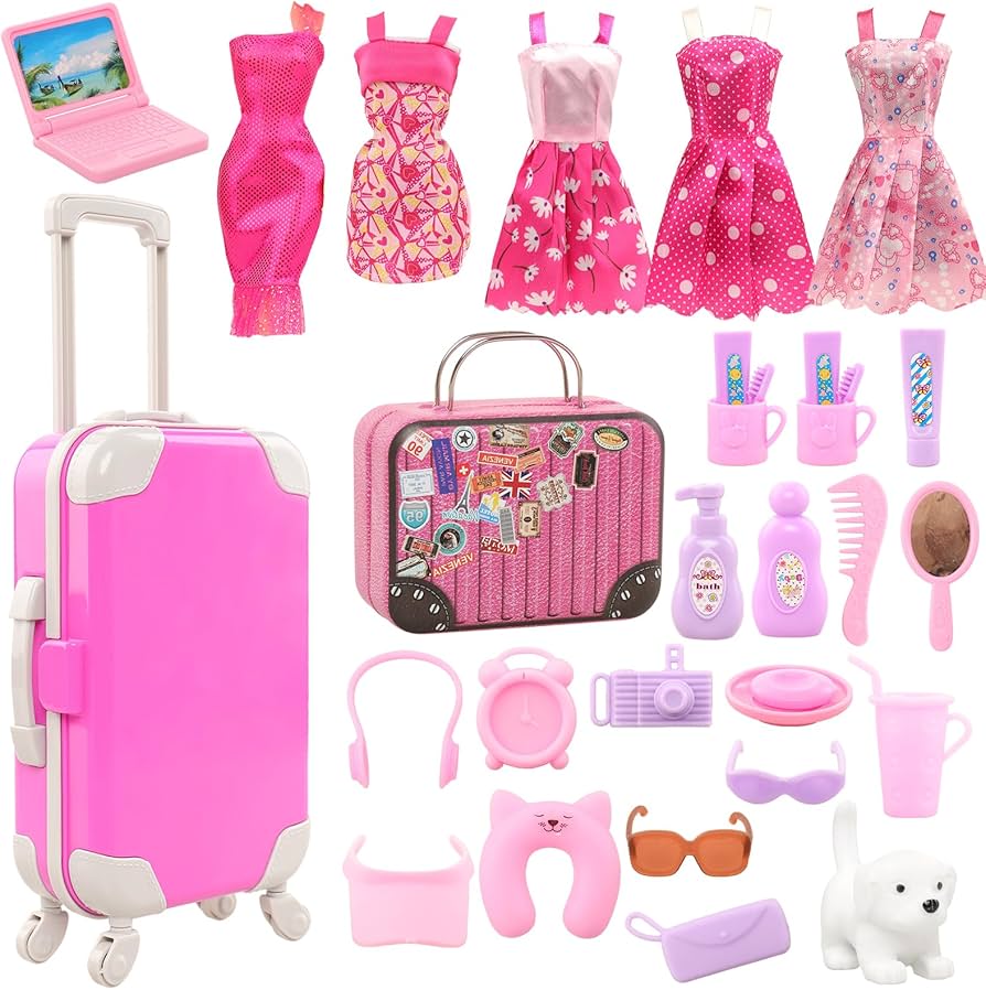 Amazon.com: BARWA 32 Pcs Doll Suitcase Luggage Travel Clothes and