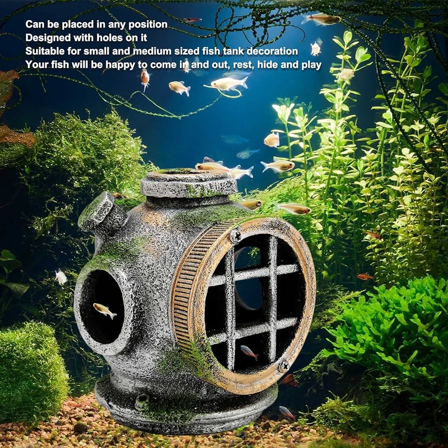 Amazon.co.jp: 水族館の沈んだ潜水艦のヘルメット装飾、水族館の