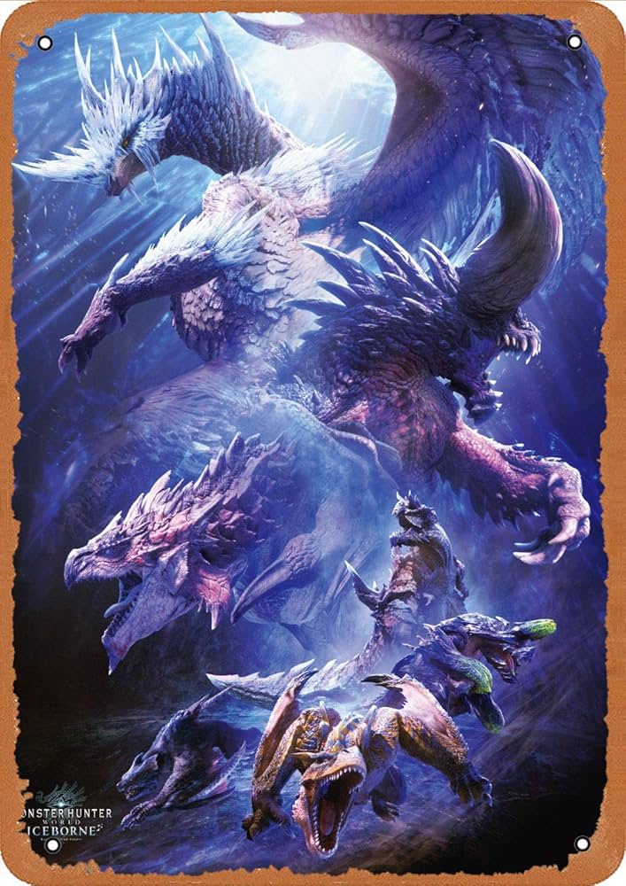 Amazon.com : Tin Sign Vintage Monster Hunter World Iceborne Poster