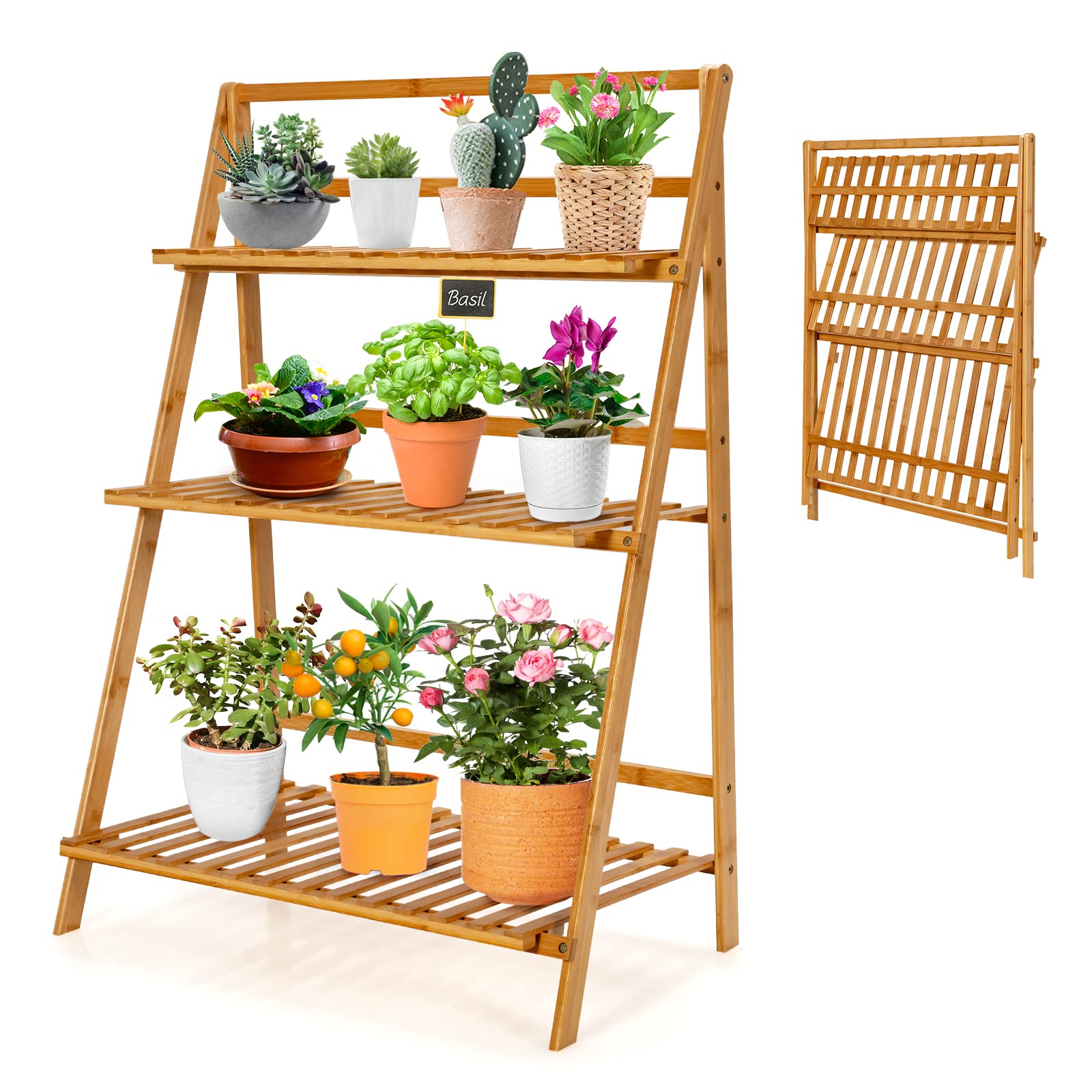 Amazon.com: Giantex 3 Tier Folding Storage Shelf, Bamboo Ladder