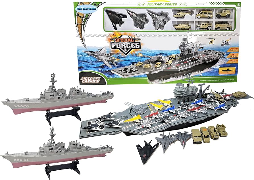 Amazon | 33インチ 空母おもちゃ 兵士 軍用車両付き (戦闘機18機 +