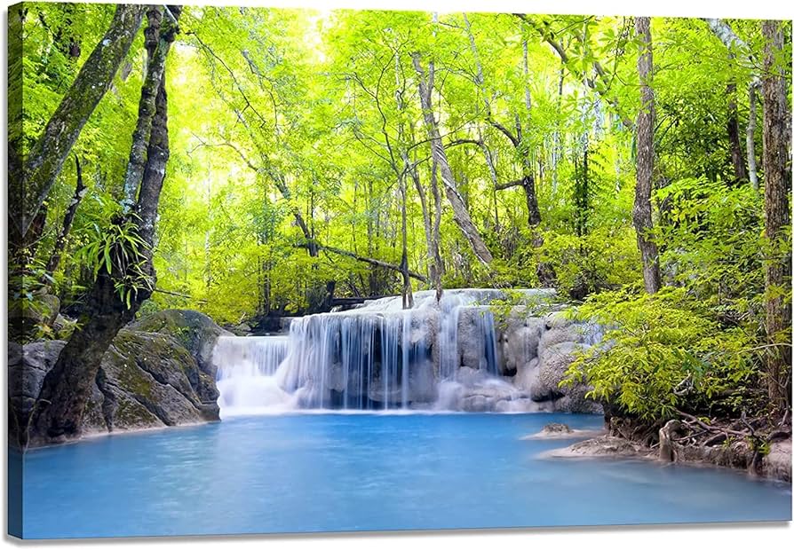 Amazon.co.jp: 滝絵 森林 絵画 風景画 山の絵 アートパネル 山 緑 自然