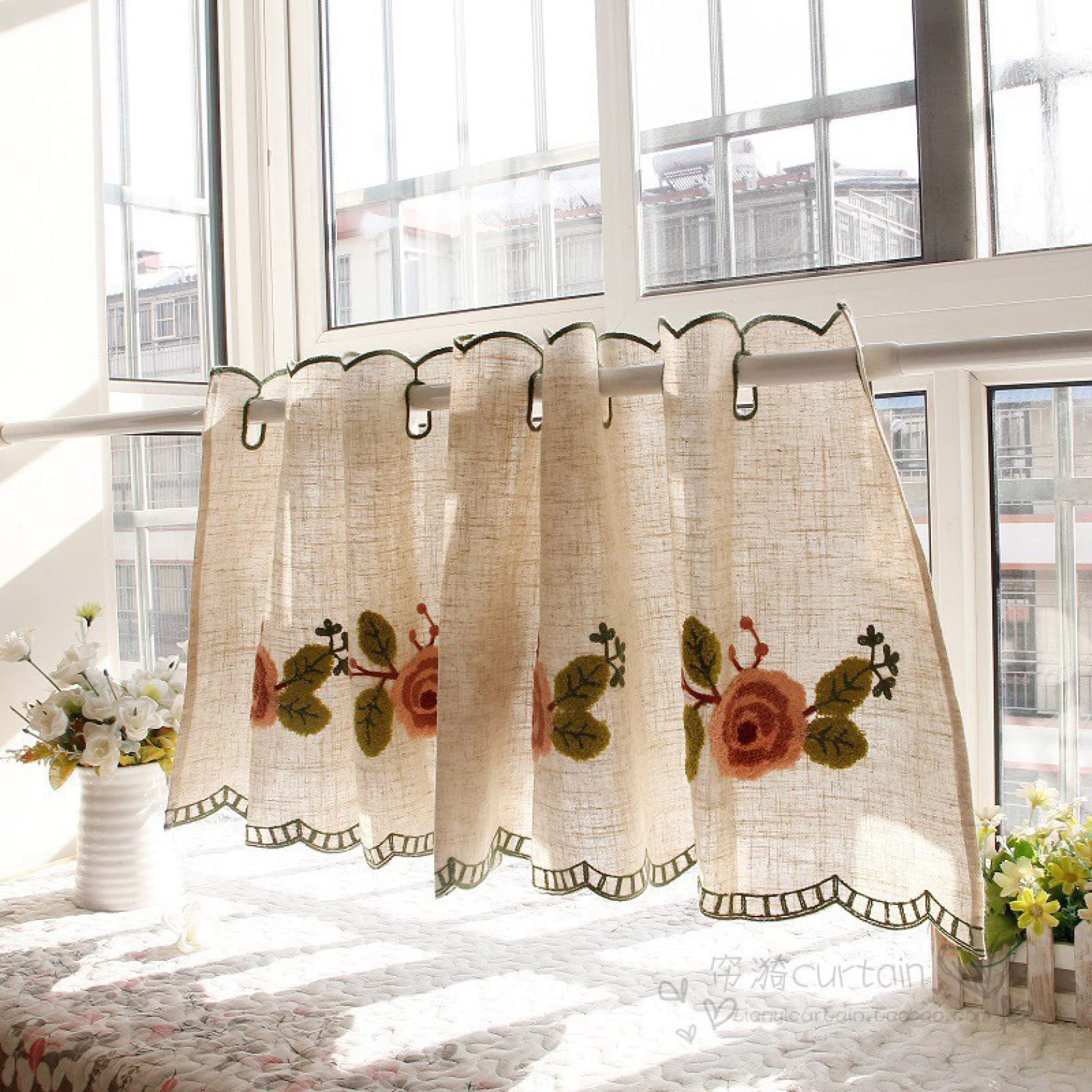 Amazon｜[KMBIGNK] 北欧 ナチュラル バラ カフェカーテン 遮光カーテン