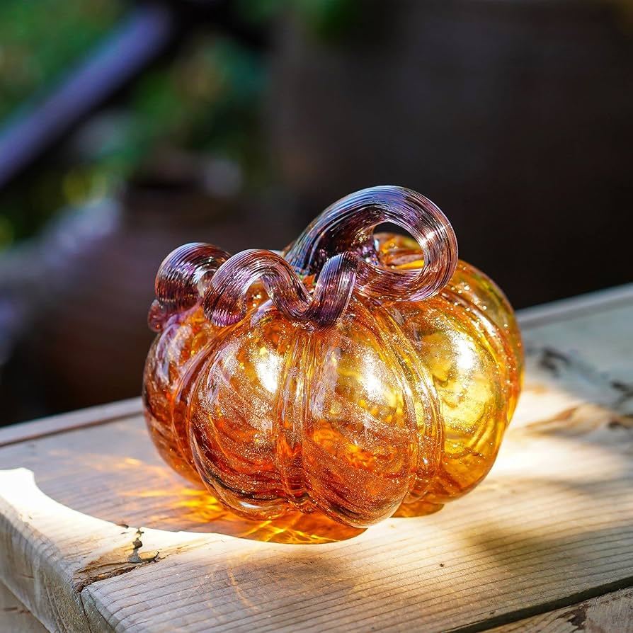 Amazon.co.jp: QFkris 12.7 cm 吹きガラス カボチャ 置物 収集品 秋