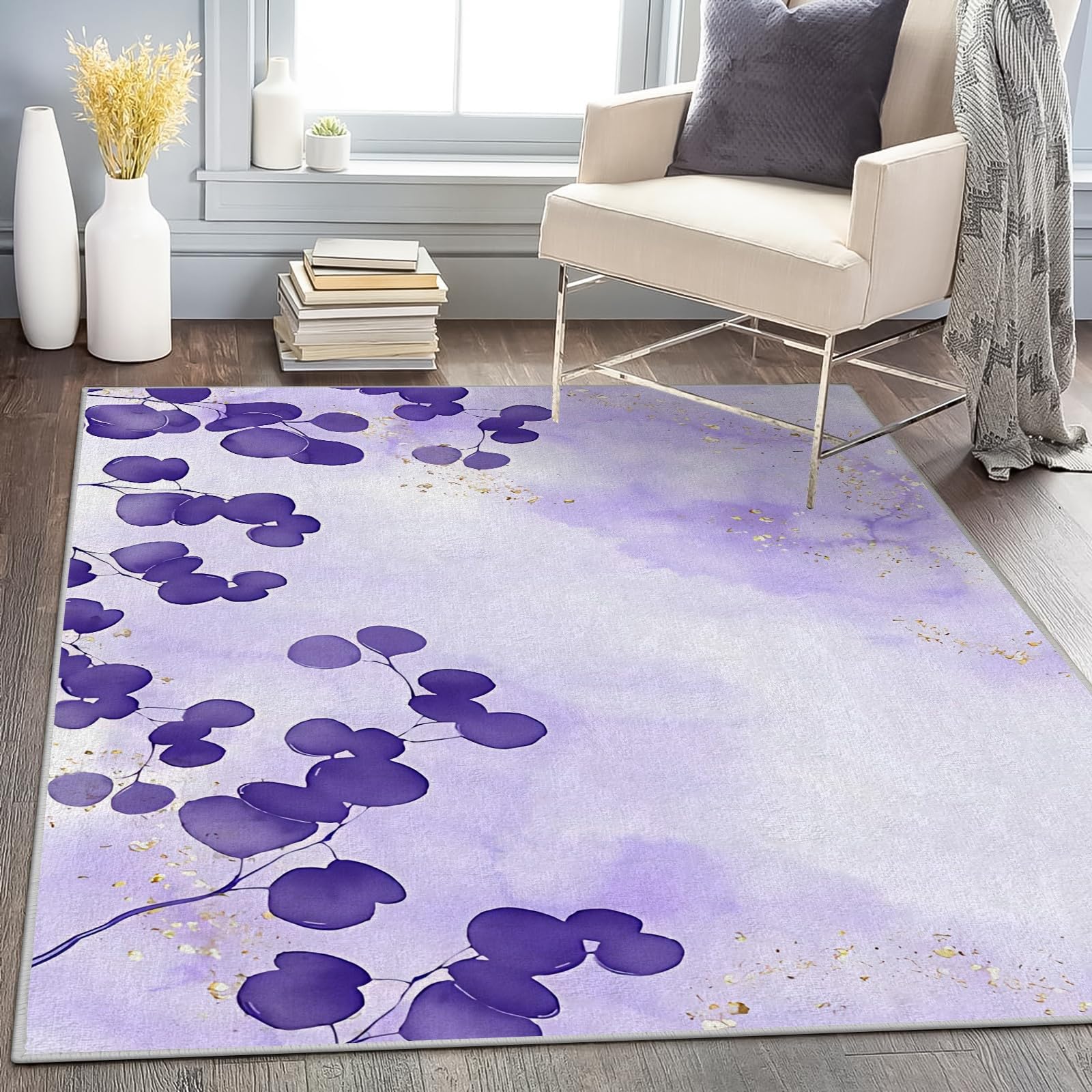 Amazon | ラグマット 紫の葉 100x150 長方形 紫柄 カーペット 洗濯機で
