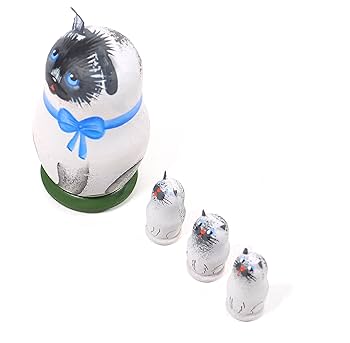 LYH058】 北欧ロシア雑貨、マトリョーシカ【3匹の猫】リューバ作