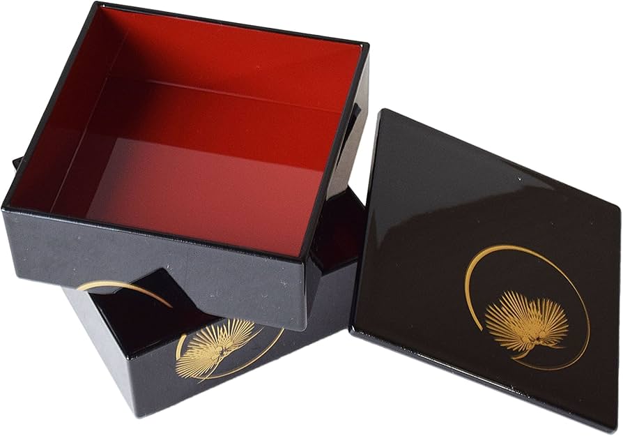 Amazon.co.jp: まえじゅう漆器 屠蘇器 光輪松 黒 (盃 銚子 ミニお重箱