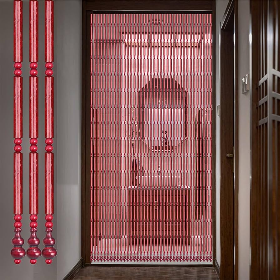 Amazon｜玉のれん 木製 レトロ 天然竹ビーズカーテン 手作りインテリア