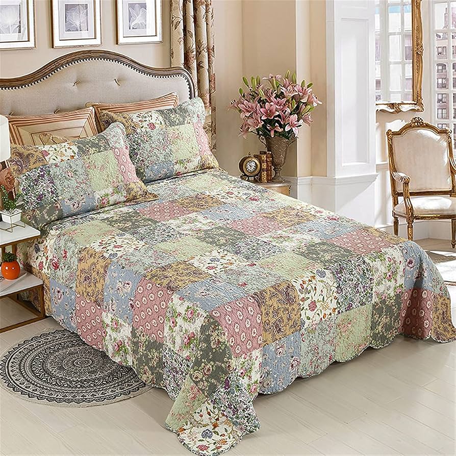 Amazon｜パッチワーク キルト ベッドスロー コットン リバーシブル