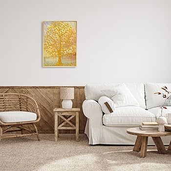 Amazon.co.jp: LUHSICE幸運の木風水絵 黄金の木の油絵インテリア 絵画