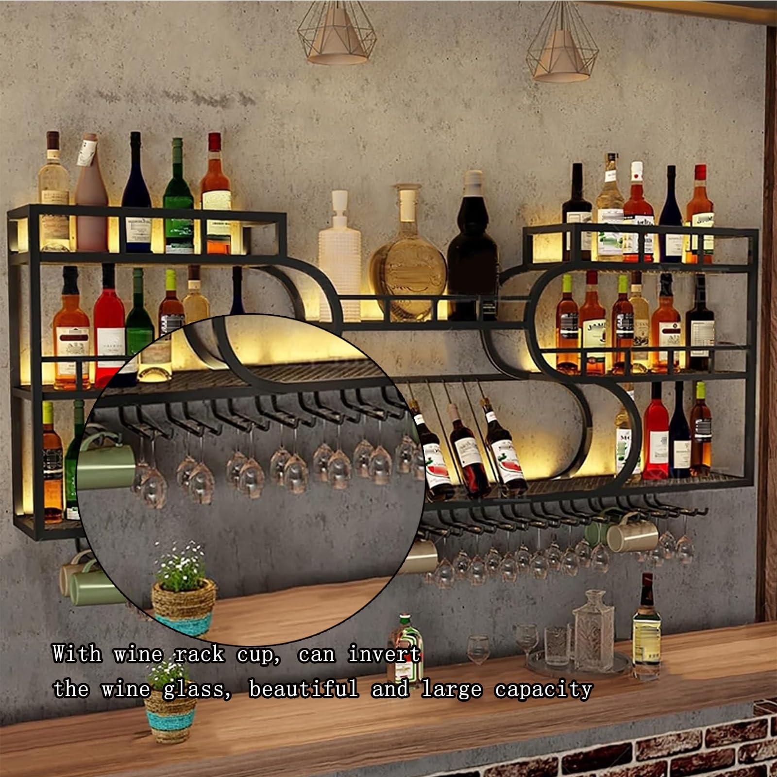 Amazon｜大きい鉄アイアン製ワインラック，家族お酒収納ラックLED