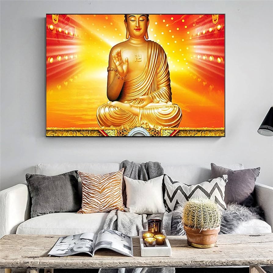Amazon.co.jp: 大きな黄金の仏像古典的なレトロな図禅絵画ポスターと