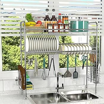 Amazon｜シンク上 水切りラック 2段ラック，水切りラックシンク上