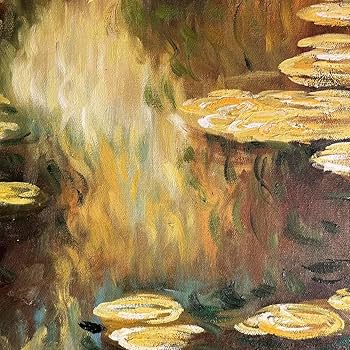 Amazon.co.jp: 秀作 手書き油絵 モネ 睡蓮の池 黄金色 額付 絵画 油彩