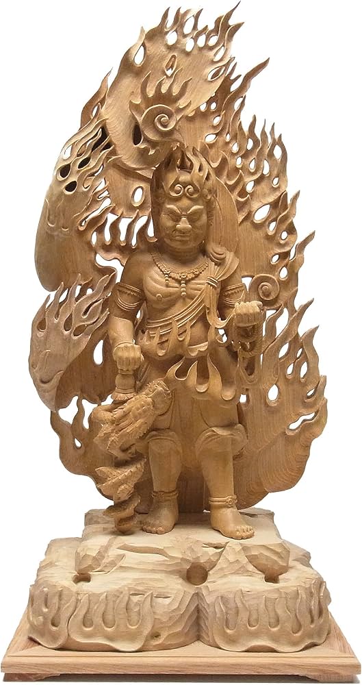 Amazon | 桧 不動明王 立像 倶利伽羅火炎巻光背 72cm 木彫り 仏像