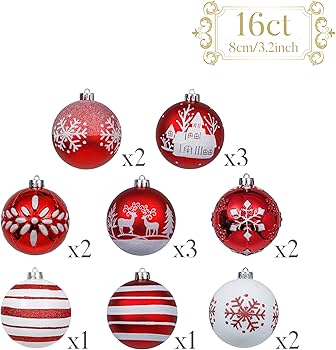 Amazon | Valery Madelyn クリスマス オーナメント 大きめ 8cm 16個