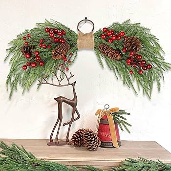 Amazon.com: 2PCS Artificial Christmas Swags with Norfolk Pine, Red