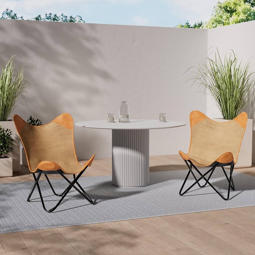 Amazon｜vidaXL バタフライチェア ブラウン 本革＆帆布｜折りたたみ