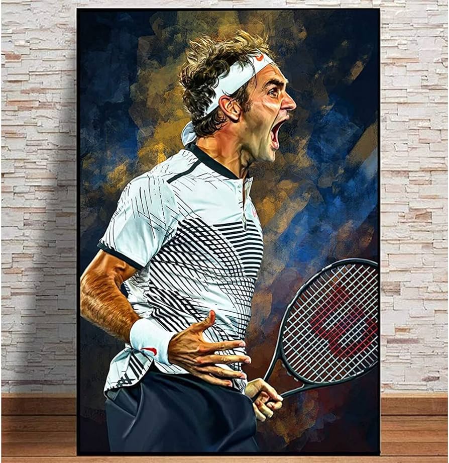 Amazon｜キャンバス絵画ロジャーフェデラーテニスポスター壁アート