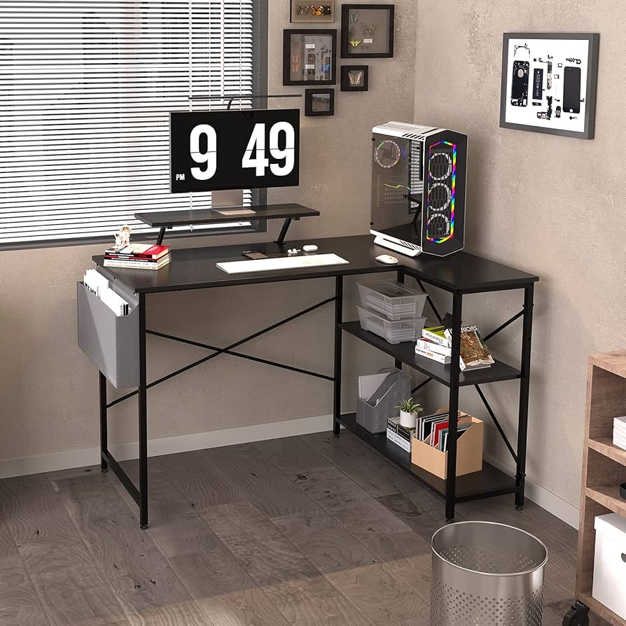 Amazon | HomGiz パソコンデスク L字デスク ラック付きデスク幅120cm