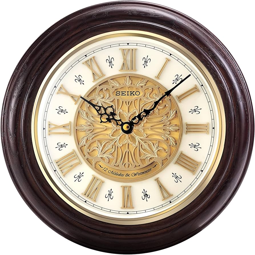 Seiko Classic Round Brown Wooden Analog Home Decor Wall Clock with