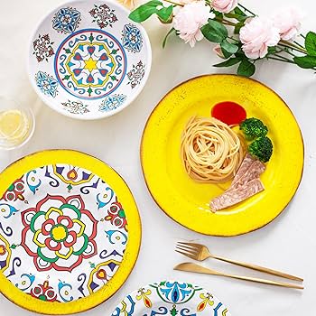 Amazon.co.jp: MissYIP メラミン食器セット 12個 - Talavera ディナー