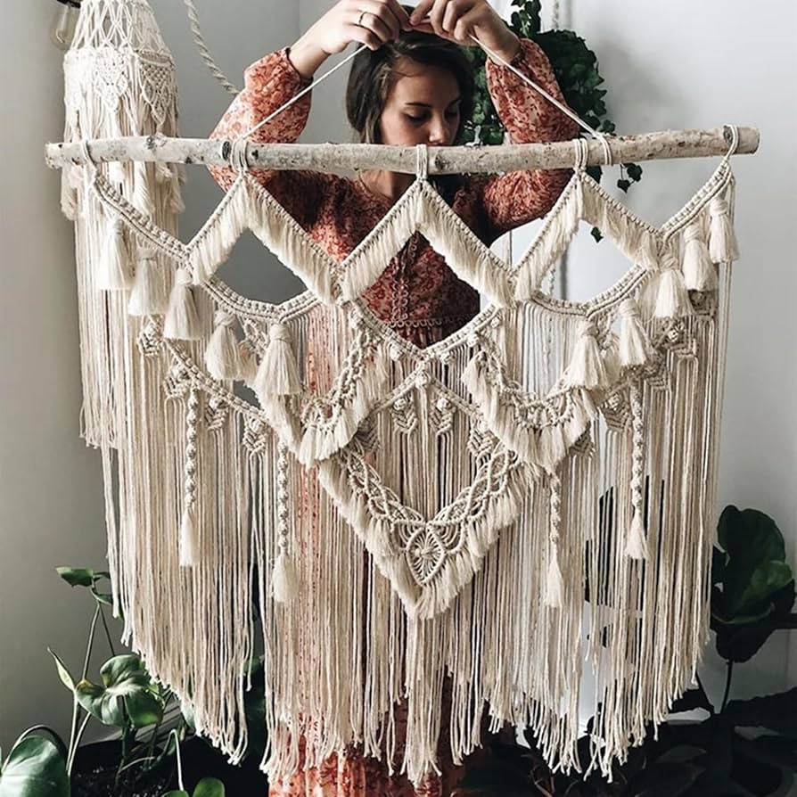 Amazon.co.jp: マクラメ壁掛け大型ボヘミアン装飾、100%手作りタッセル