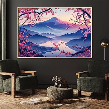 Amazon.co.jp: 絵画 富士山 桜湖 水彩画インテリア 絵画 イラスト