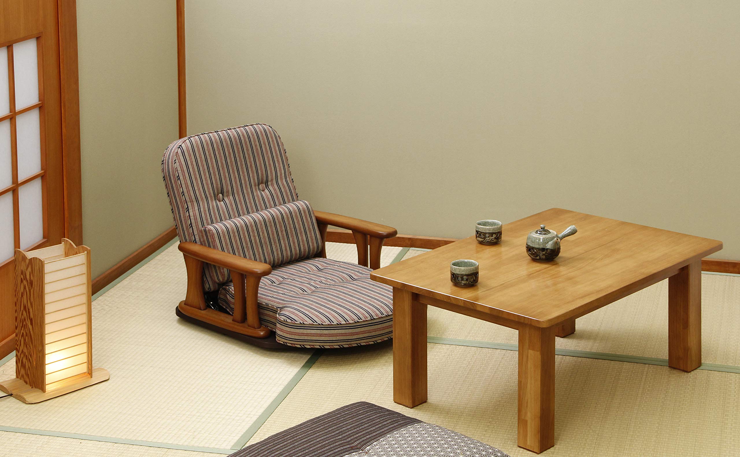 Amazon｜中居木工 肘付回転座椅子 NK-2200 赤縞 ロータイプ｜座椅子