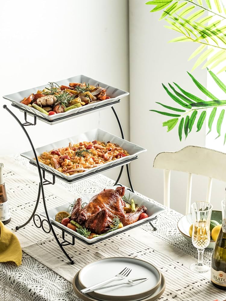 Amazon.co.jp: YHOSSEUN 大型段トレイスタンド 3段サービングトレイ