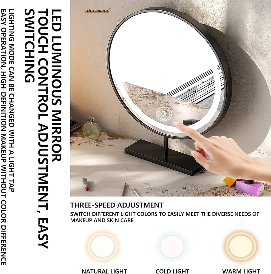 Amazon｜LEDミラーライト付き化粧台、ドレッサー、テーブルドレッサー