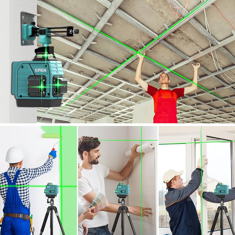Amazon | Kiprim レーザー墨出し器 12線 3x360°グリーンレーザー水平器