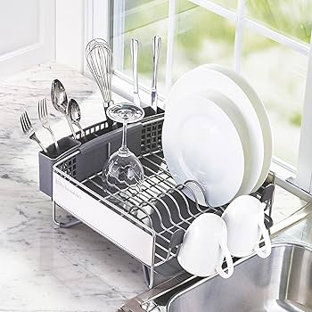 KitchenAid Compact Stainless Steel Dish Rack, Satin Gray, 15-Inch