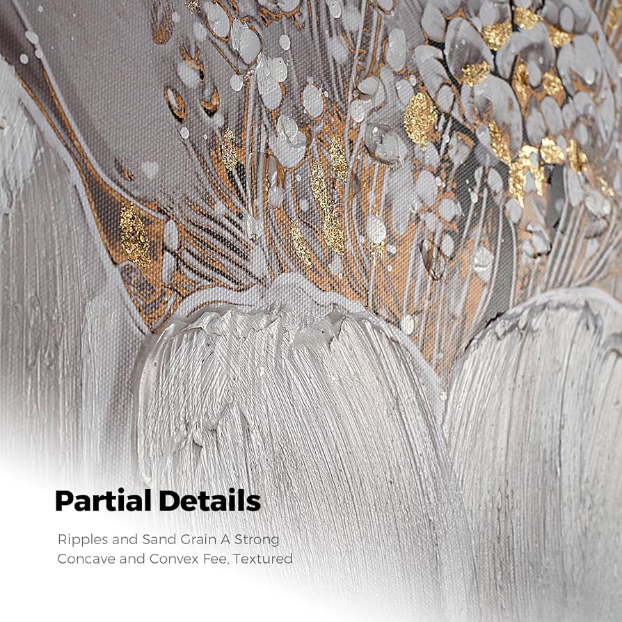 Amazon.co.jp: 白い花のキャンバスウォールアート、手描きの大きな白い