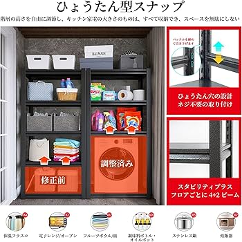 Amazon｜PTUWODS スチールラック本体 高耐荷重収納棚 メタルラック