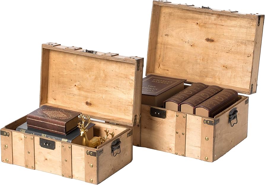 Amazon.co.jp: 天然木製トランク 取っ手付き 2個セット : ホーム＆キッチン