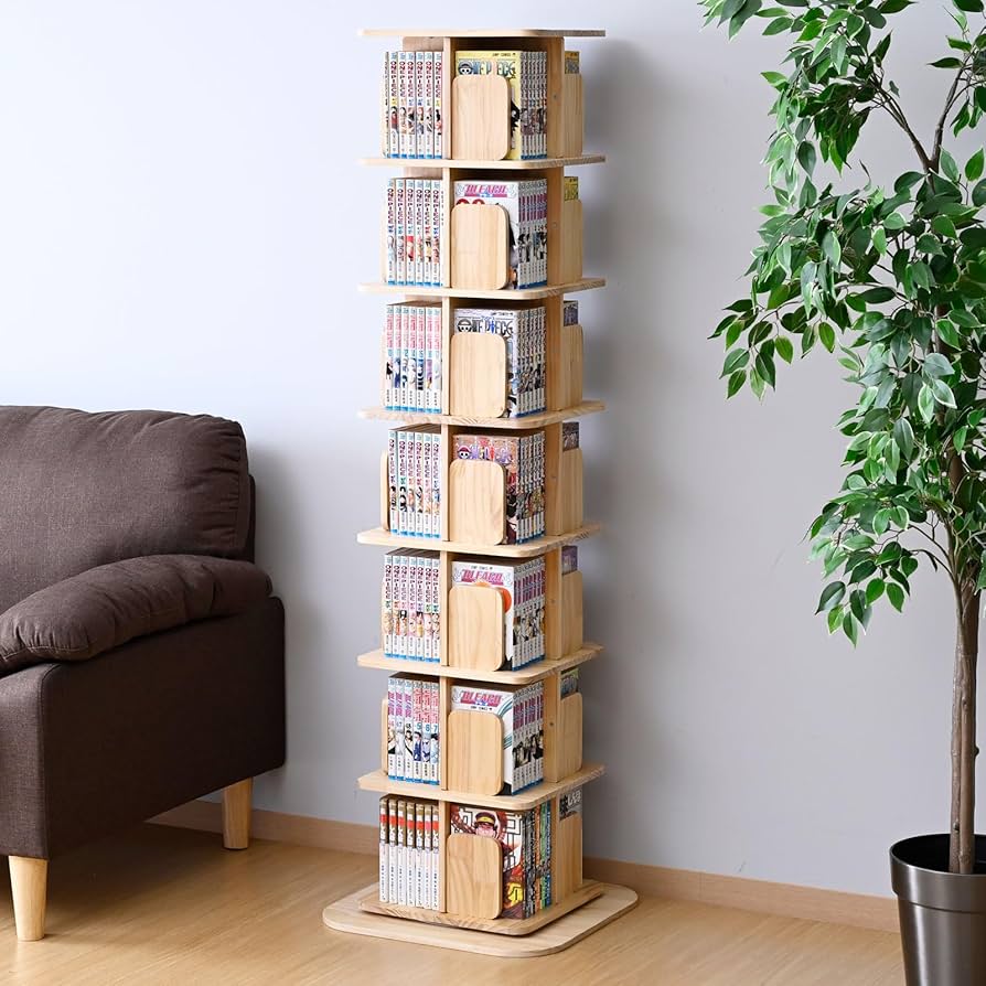 Amazon｜山善(YAMAZEN) 本棚 回転式本棚 7段 角型 コミックラック 360