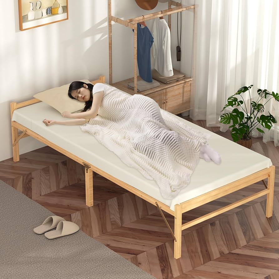 Amazon｜APRTAT 折り畳みベッド 竹製 組み立て不要 横幅80cm ベッド
