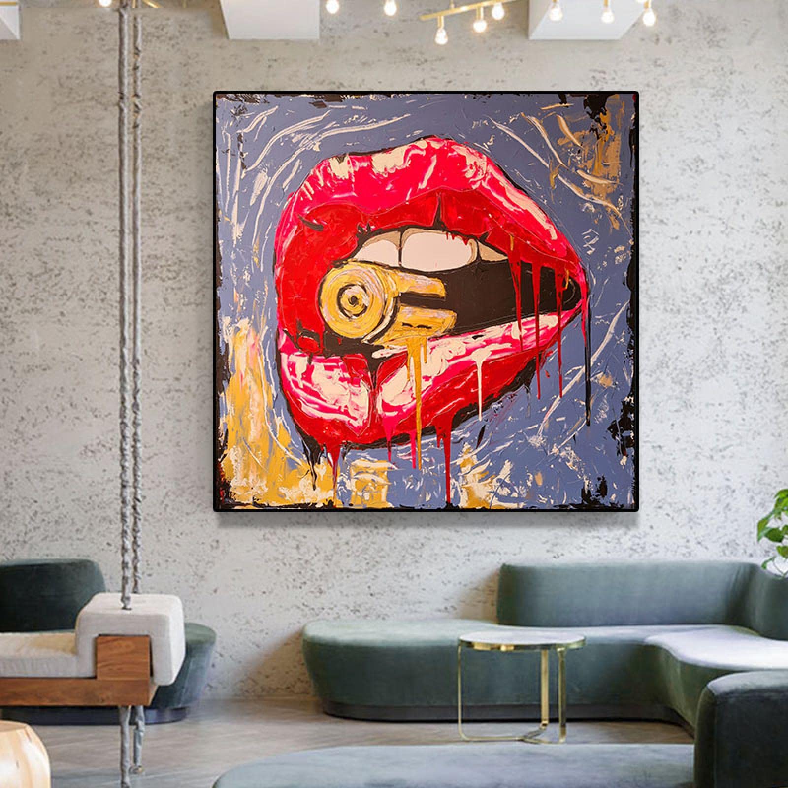 Amazon.co.jp: レッドリップ女性口グラフィティアートキャンバス