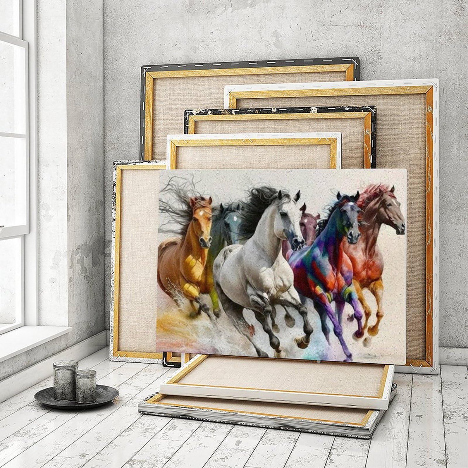 Amazon | 走っている馬の群れ 数字油絵 落書き風の動物 数字キット