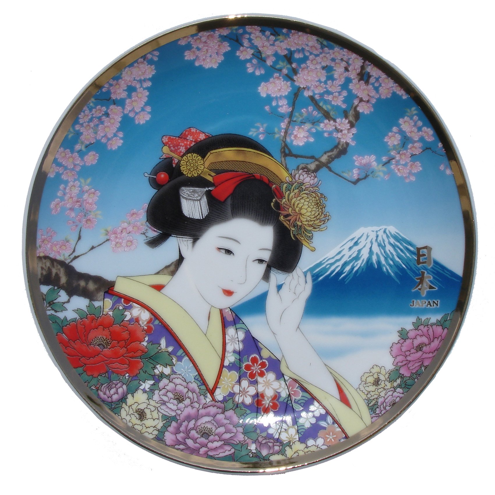 Amazon.co.jp: 和風絵皿 飾り絵皿 舞妓さん（青） 皿立て付 Mサイズ