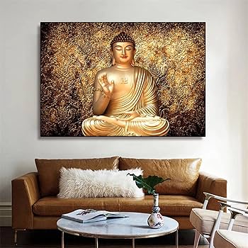 Amazon.co.jp: ゴールデン釈迦仏如来像壁画キャンバス絵画ポスター仏教