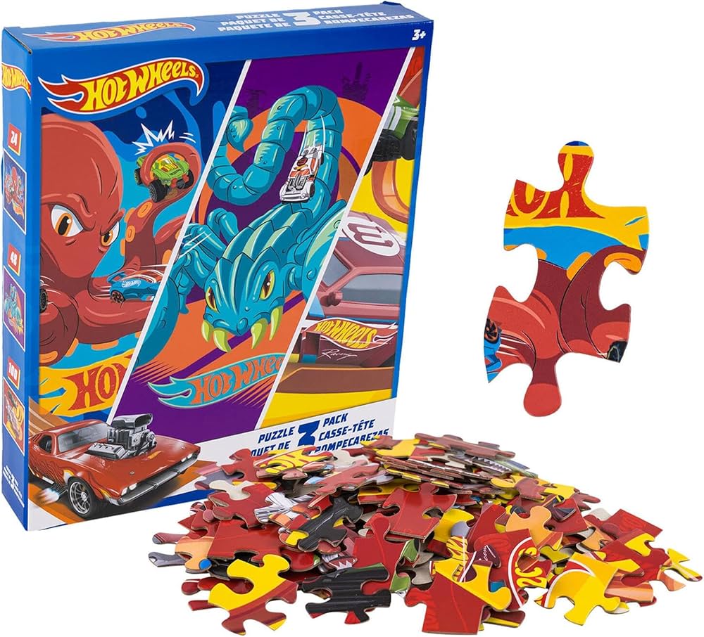 Amazon.com: Hot Wheels 3 Pack Kids Puzzles (1X24PC, 1X 48PC