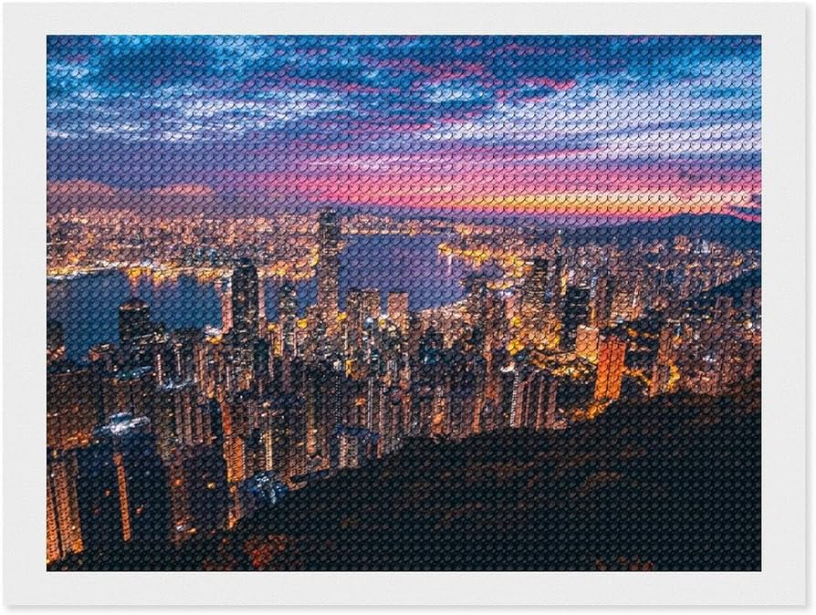 Amazon | ダイヤモンドアート キット 夕暮れの街の夜景 ダイアモンド
